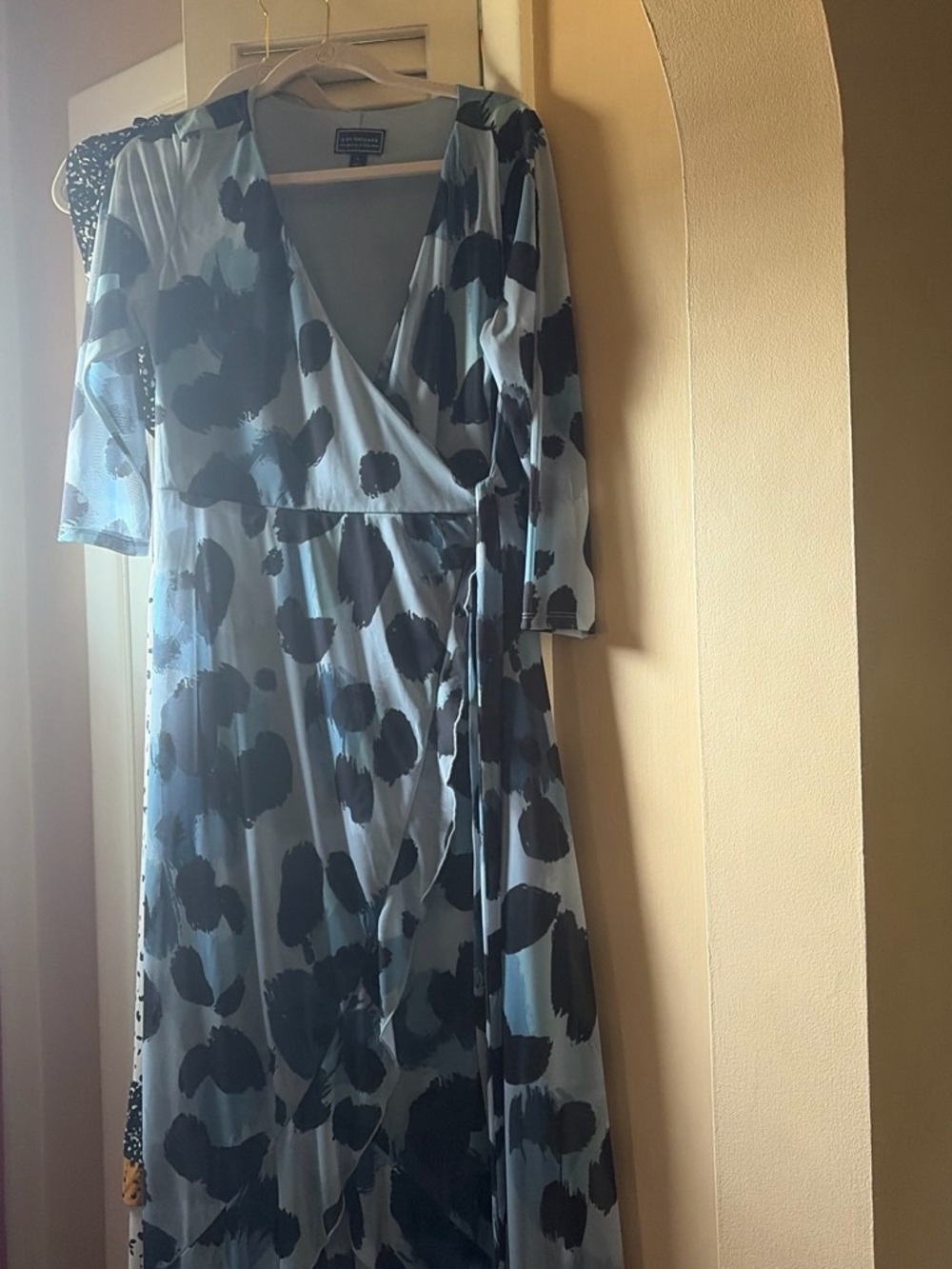 G by Giuliana Light Blue & Black Wrap Dress with Abstract Spots